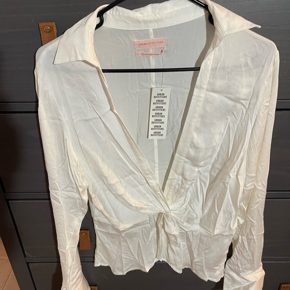 Tie front top with collar